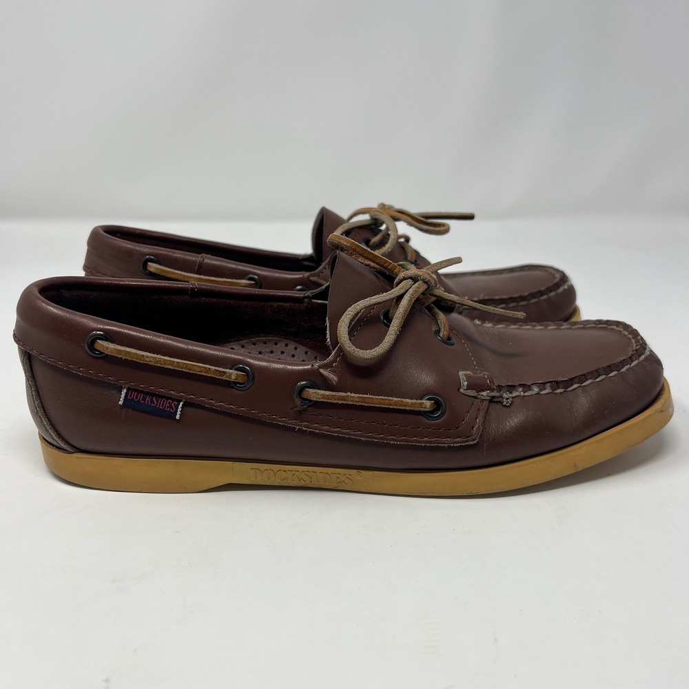 VTG Docksides by Sebago Boat Shoes Womens 8.5 Brown Leather Slip On USA *read